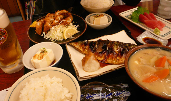 穴子フライと焼き鯖定食